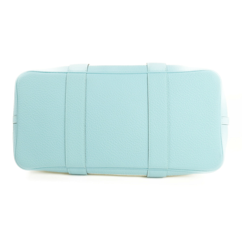 HERMES Negonda皮革/帆布Garden Party PM銀扣手挽袋Bleu Atoll-3
