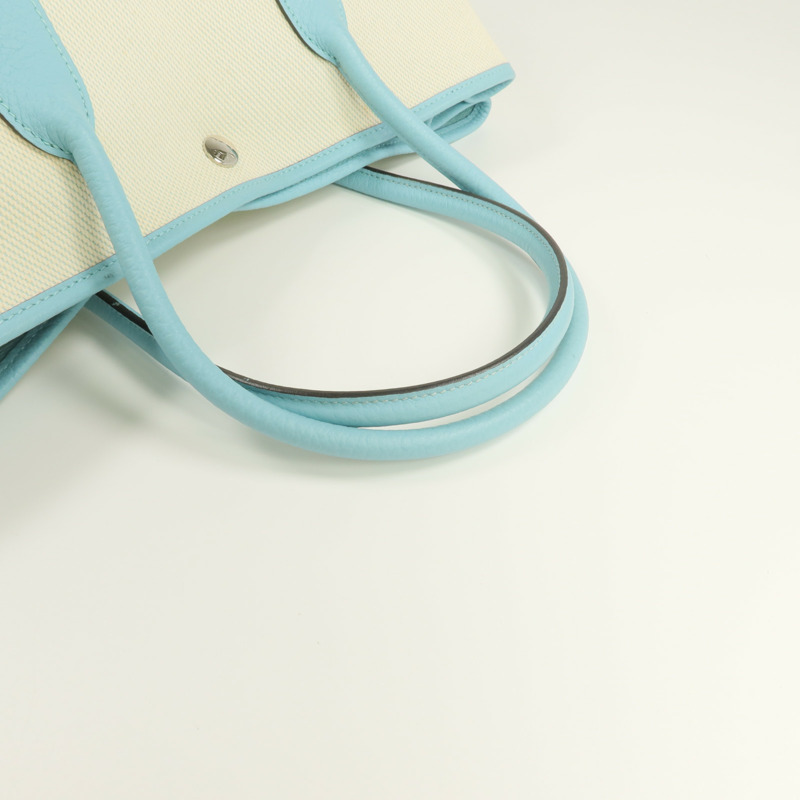 HERMES Negonda皮革/帆布Garden Party PM銀扣手挽袋Bleu Atoll-4
