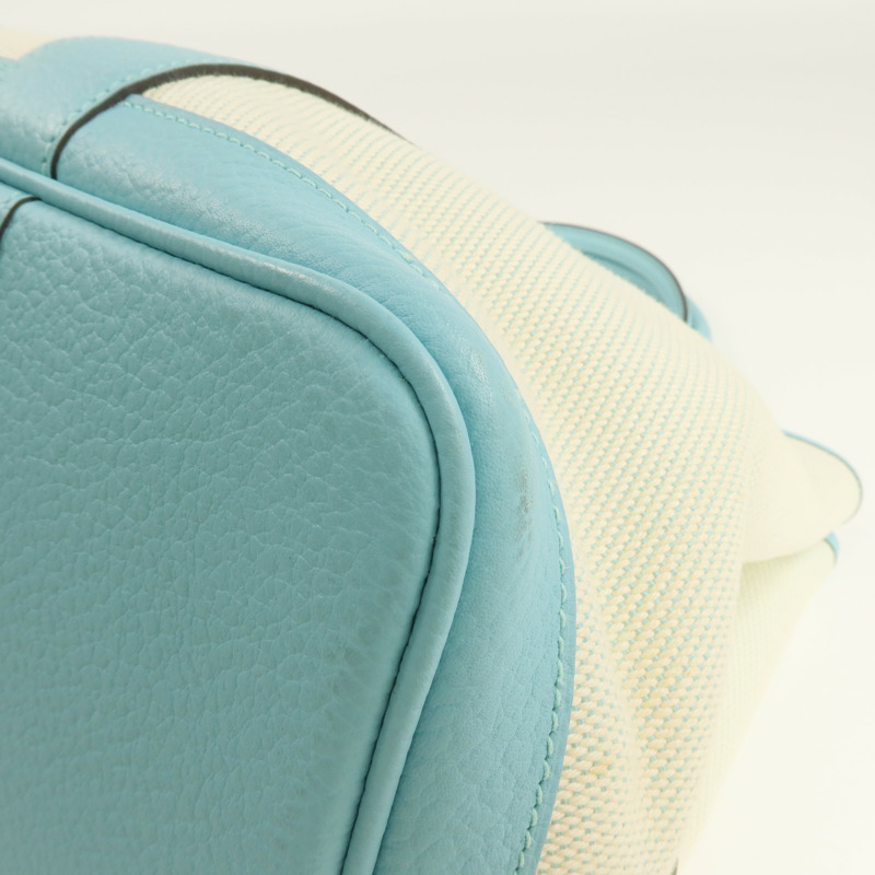 HERMES Negonda皮革/帆布Garden Party PM銀扣手挽袋Bleu Atoll-5
