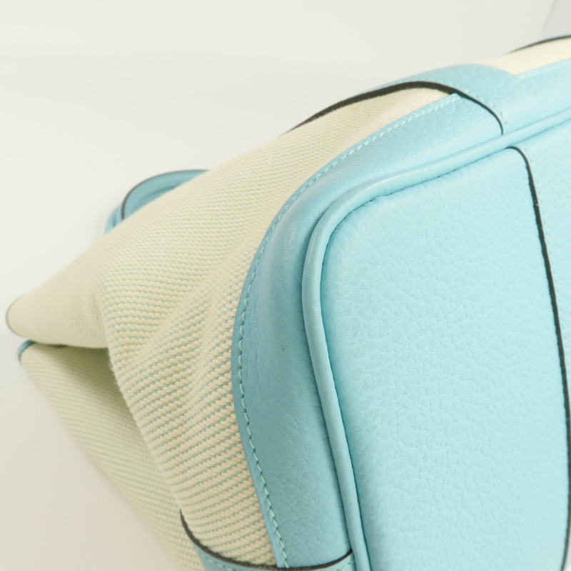 HERMES Negonda皮革/帆布Garden Party PM銀扣手挽袋Bleu Atoll-6