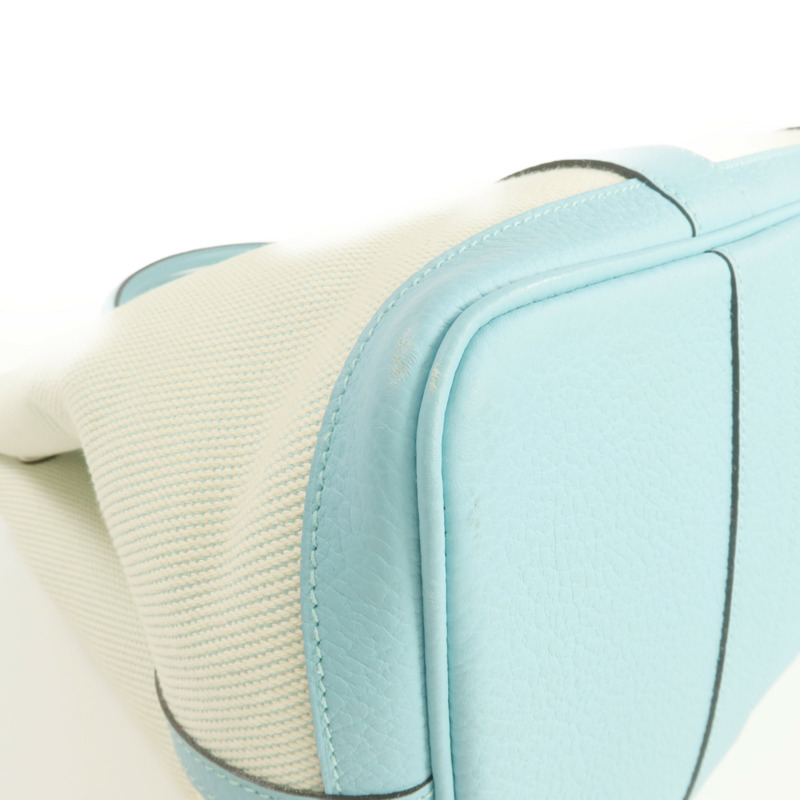 HERMES Negonda皮革/帆布Garden Party PM銀扣手挽袋Bleu Atoll-8