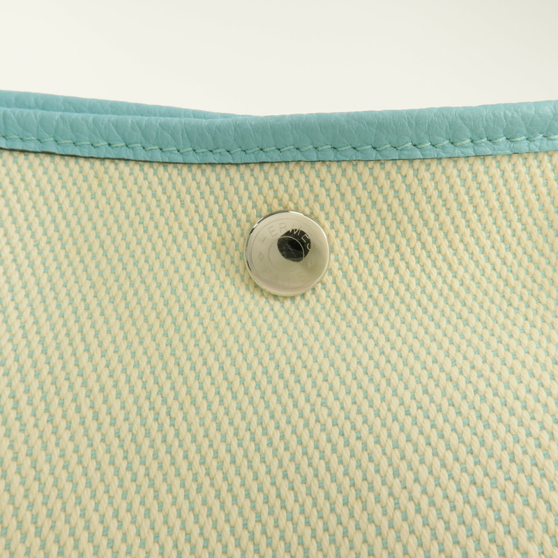 HERMES Negonda皮革/帆布Garden Party PM銀扣手挽袋Bleu Atoll-9