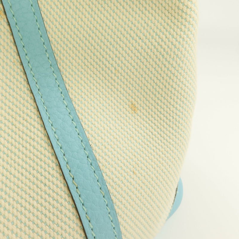 HERMES Negonda皮革/帆布Garden Party PM銀扣手挽袋Bleu Atoll-12
