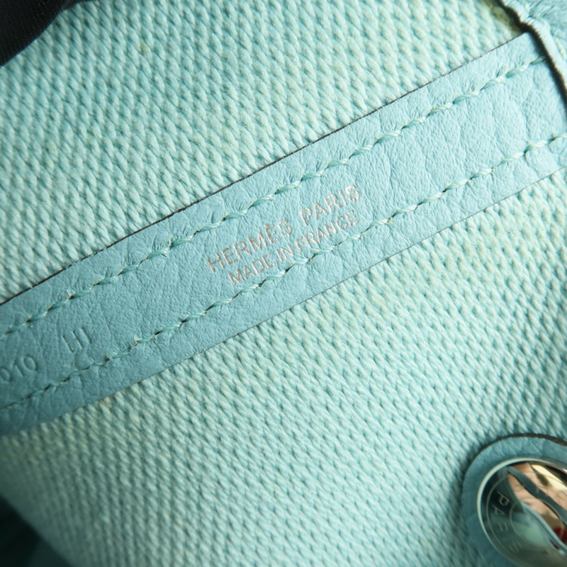 HERMES Negonda皮革/帆布Garden Party PM銀扣手挽袋Bleu Atoll-14