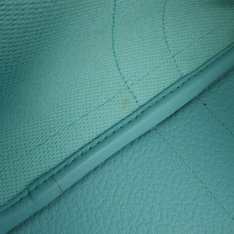 HERMES Negonda皮革/帆布Garden Party PM銀扣手挽袋Bleu Atoll-16