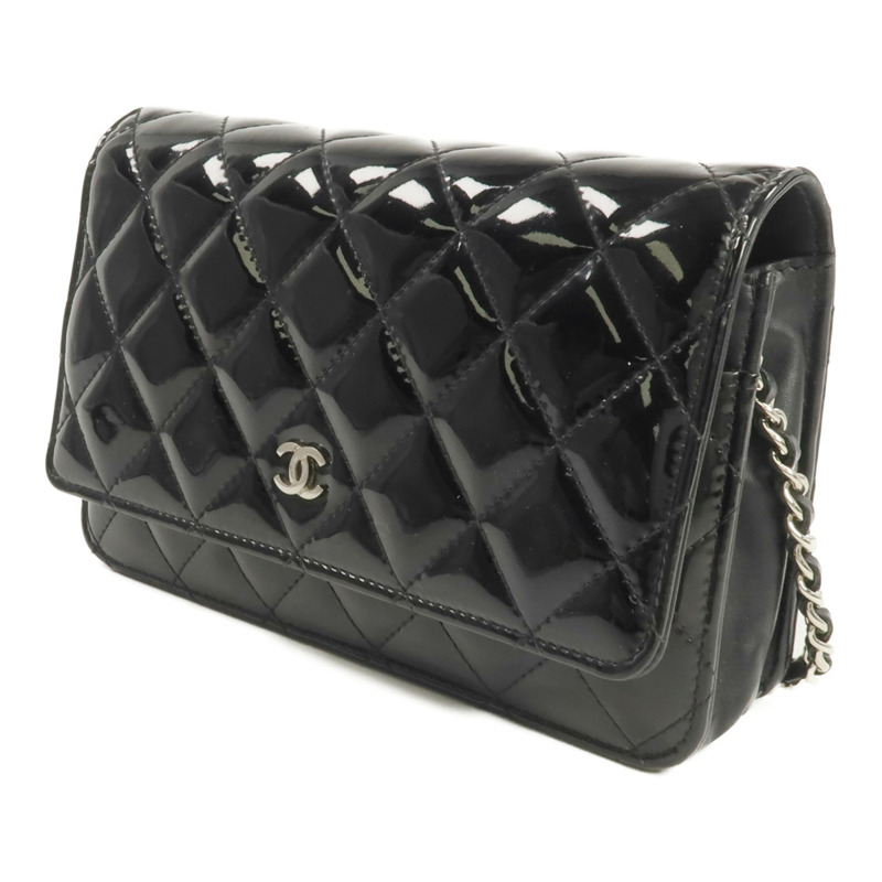 CHANEL 漆皮皮革Wallet On Chain銀扣鏈帶肩背袋-2