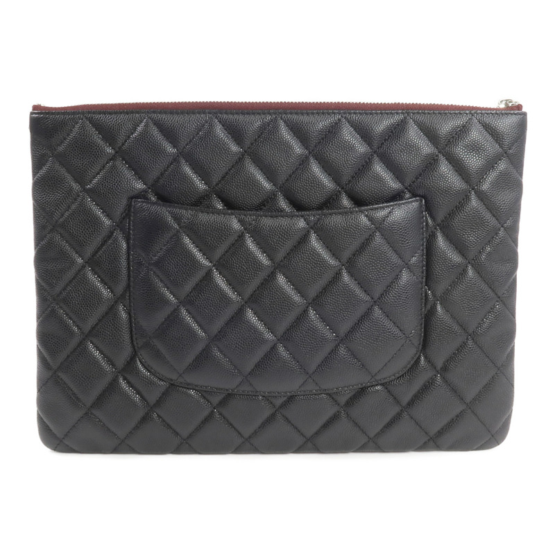 CHANEL 牛皮皮革Pouch銀扣手拿包-1