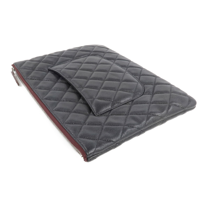 CHANEL 牛皮皮革Pouch銀扣手拿包-4