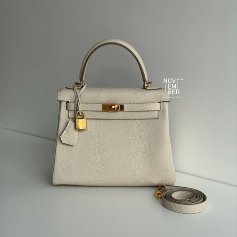 99新🆕 全配有購證🙌🏻 天菜包款🤍 Hermès 愛馬仕 Kelly 25 奶昔白金釦