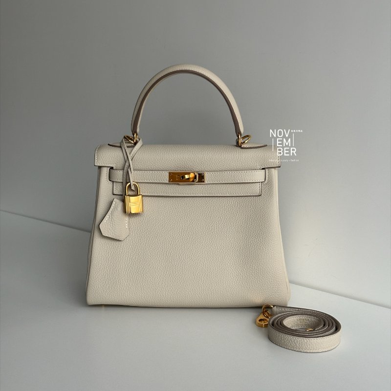 99新🆕 全配有購證🙌🏻 天菜包款🤍 Hermès 愛馬仕 Kelly 25 奶昔白金釦-0