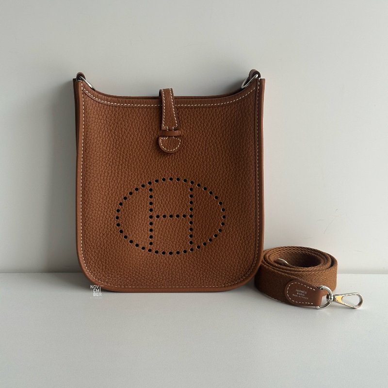 99新🆕 Hermès 愛馬仕 Mini Evelyne 金棕銀釦 二代-0