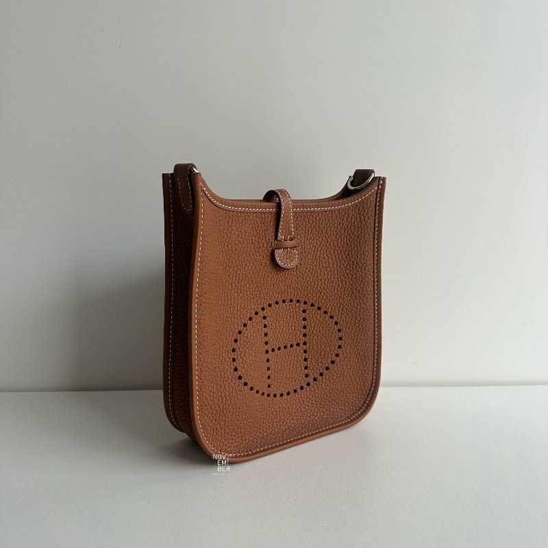 99新🆕 Hermès 愛馬仕 Mini Evelyne 金棕銀釦 二代-1