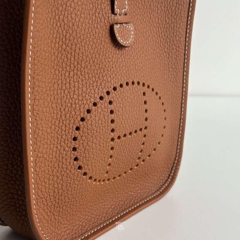 99新🆕 Hermès 愛馬仕 Mini Evelyne 金棕銀釦 二代-2