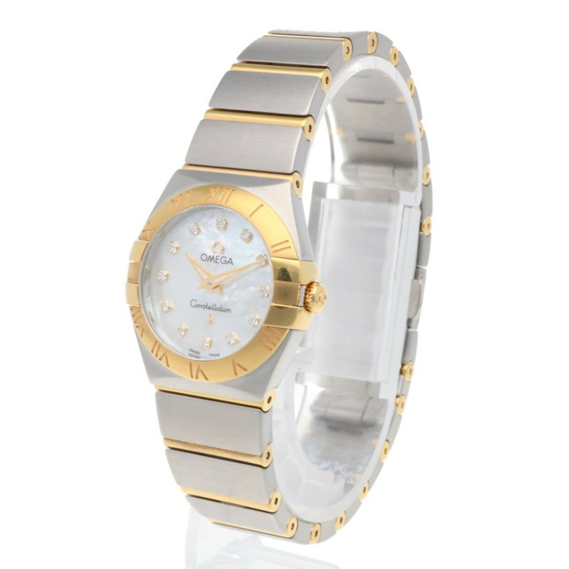 歐米茄星座系列腕錶，不鏽鋼石英錶 92086XXX，女士款，二手，12 顆鑽石，珍珠母貝錶盤。-2