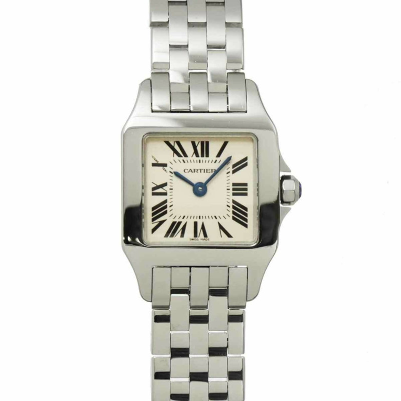 卡地亞 Santos Demoiselle SM W25064Z5 女士腕錶,象牙色,石英錶-0