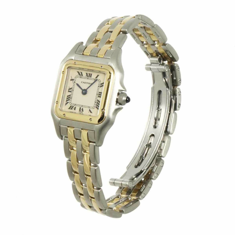 卡地亞 Panthère SM 雙排雙色女士腕錶 84083242 象牙色 18K 黃金石英錶-2