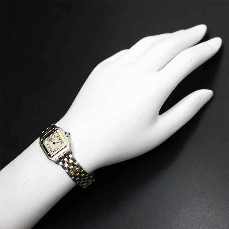 卡地亞 Panthère SM 雙排雙色女士腕錶 84083242 象牙色 18K 黃金石英錶-3