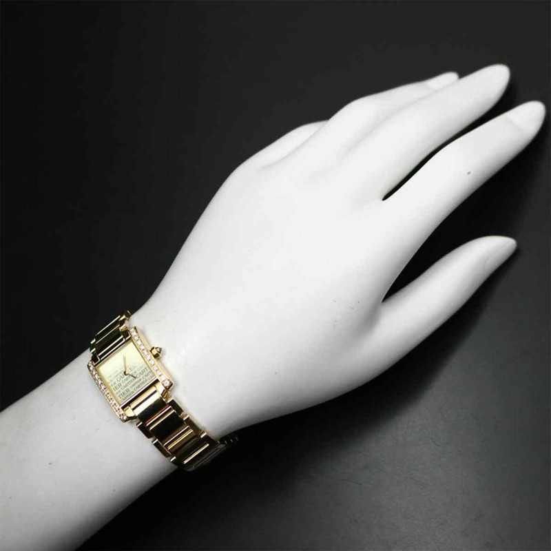 卡地亞 Tank Française SM WE1023R8 女士腕錶,鑲鑽錶圈,18K 黃金,實心石英機芯。-3