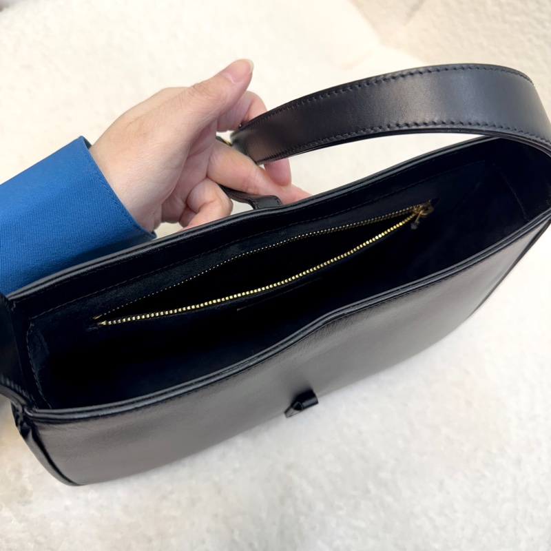 SaintLaurent YSL黑色牛皮LE5à7肩背包金釦腋下包經典logo款-19