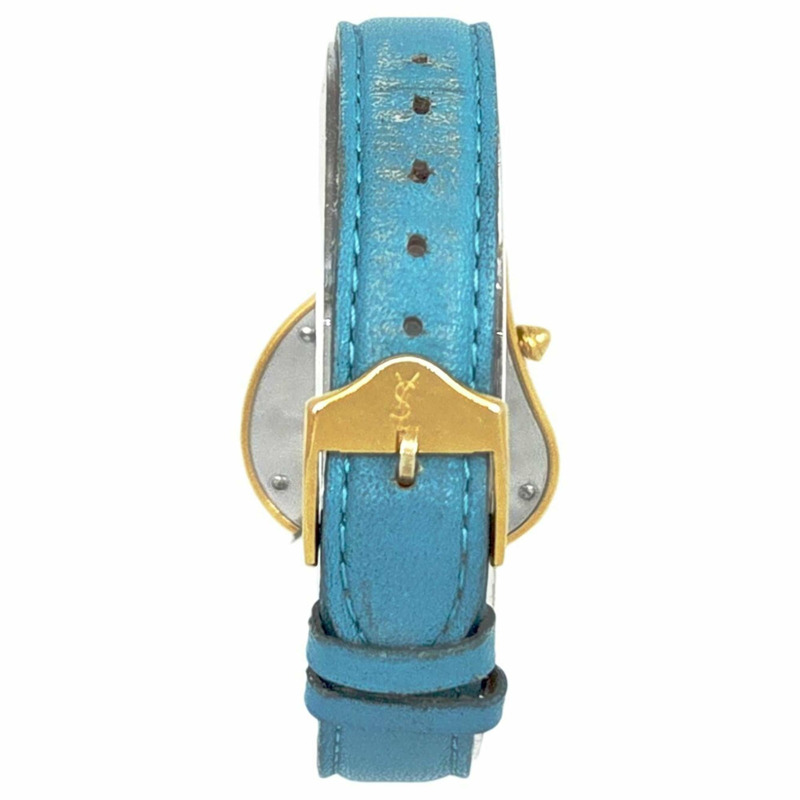 YVES SAINT LAURENT Yves Saint Laurent 石英手錶,心型,不鏽鋼 04F GP,皮革錶帶,藍白錶盤,女款。-4