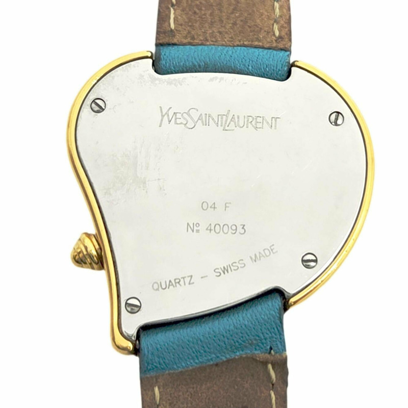 YVES SAINT LAURENT Yves Saint Laurent 石英手錶,心型,不鏽鋼 04F GP,皮革錶帶,藍白錶盤,女款。-7