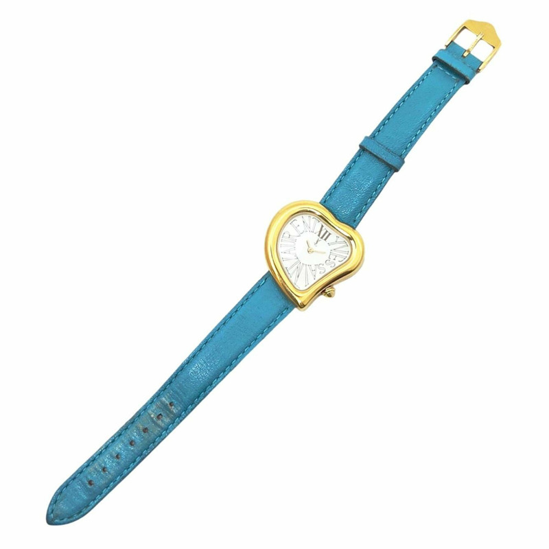 YVES SAINT LAURENT Yves Saint Laurent 石英手錶,心型,不鏽鋼 04F GP,皮革錶帶,藍白錶盤,女款。-8