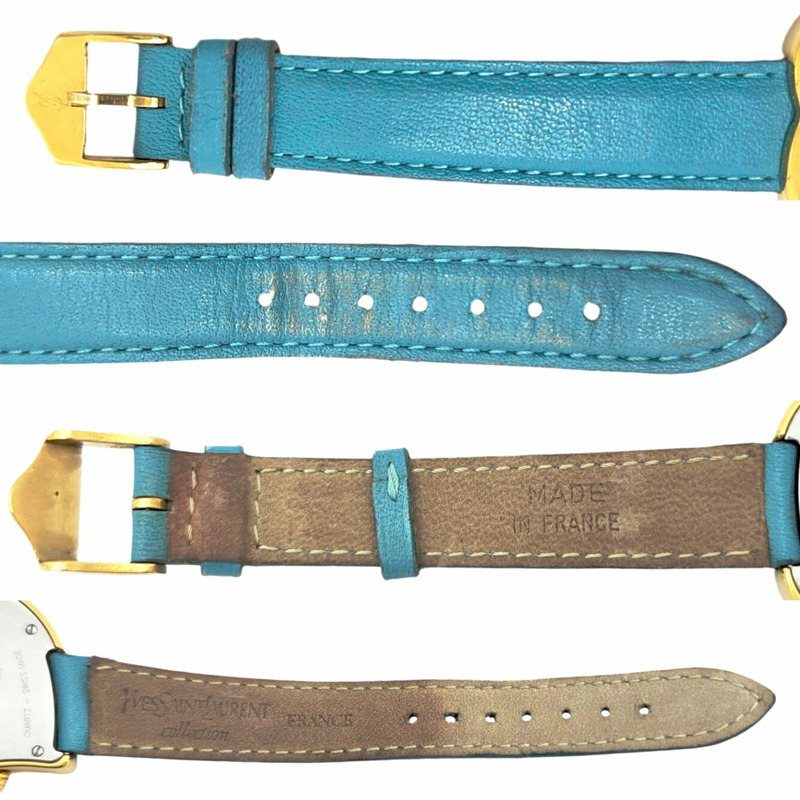 YVES SAINT LAURENT Yves Saint Laurent 石英手錶,心型,不鏽鋼 04F GP,皮革錶帶,藍白錶盤,女款。-10