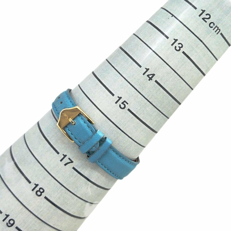 YVES SAINT LAURENT Yves Saint Laurent 石英手錶,心型,不鏽鋼 04F GP,皮革錶帶,藍白錶盤,女款。-11