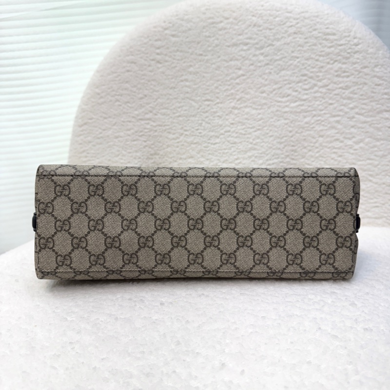 Gucci古馳GG原花PVC牛皮拼接Emblem中號托特包肩背斜背包815214-12