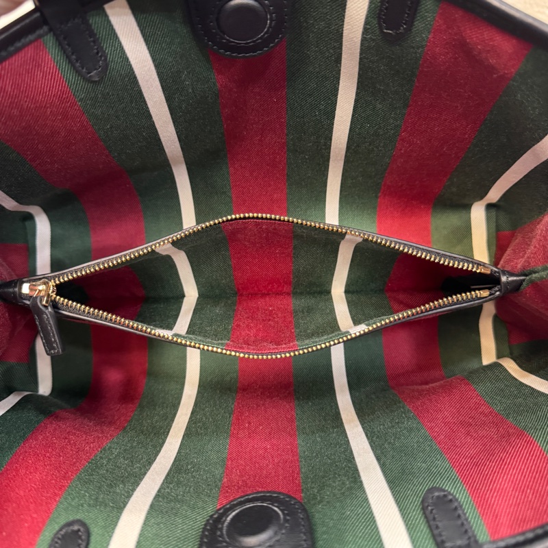 Gucci古馳GG原花PVC牛皮拼接Emblem中號托特包肩背斜背包815214-20