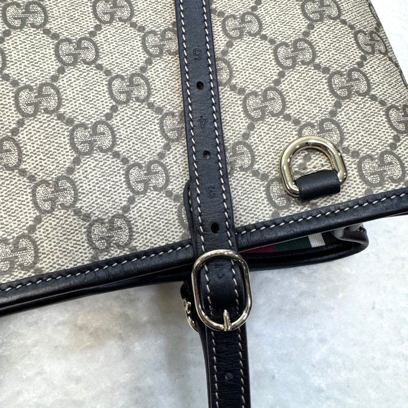 Gucci古馳GG原花PVC牛皮拼接Emblem中號托特包肩背斜背包815214-21