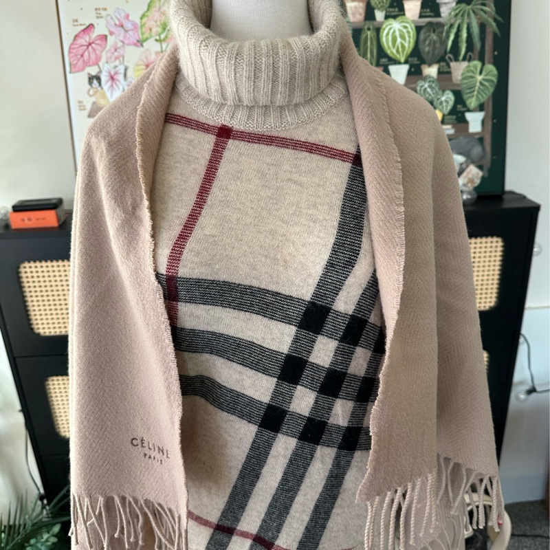 Celine 羊毛淺棕披肩-7