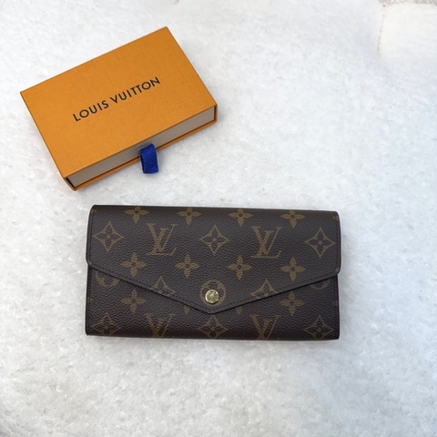 LouisVuitton路易威登LV原花Monogram咖啡色Sarah信封長夾金釦錢包M60531