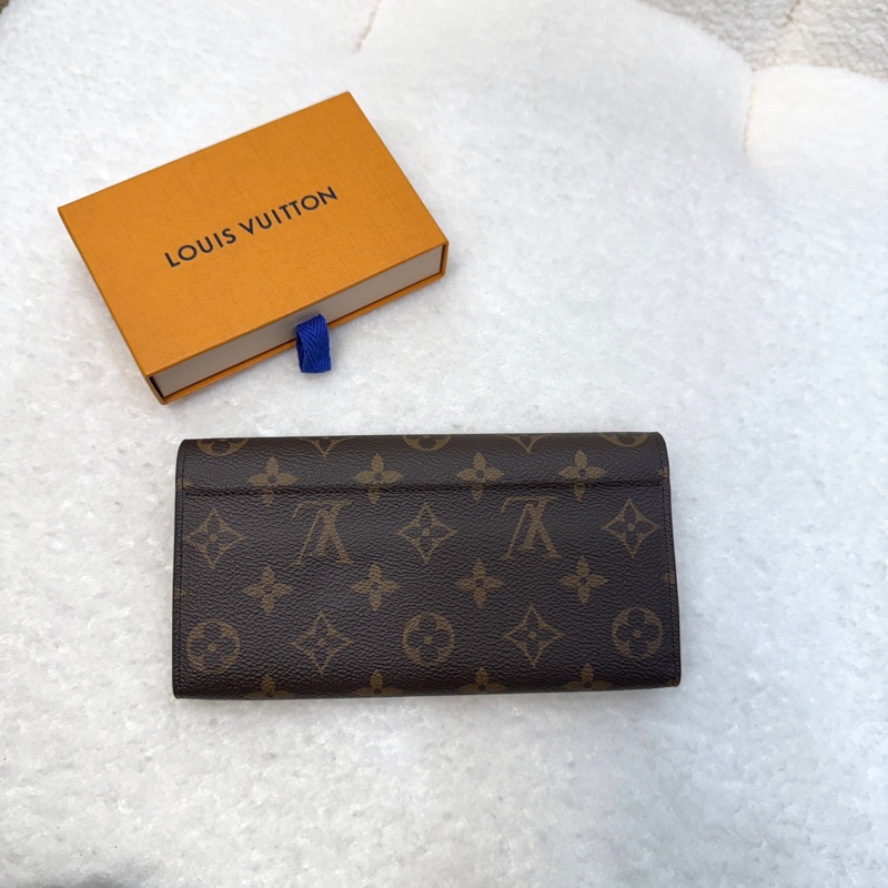 LouisVuitton路易威登LV原花Monogram咖啡色Sarah信封長夾金釦錢包M60531-1