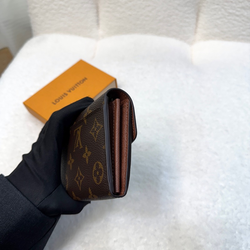 LouisVuitton路易威登LV原花Monogram咖啡色Sarah信封長夾金釦錢包M60531-2