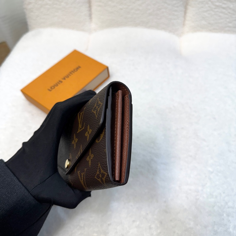 LouisVuitton路易威登LV原花Monogram咖啡色Sarah信封長夾金釦錢包M60531-3