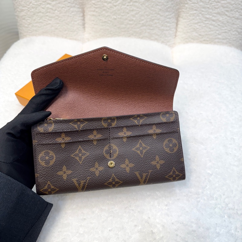 LouisVuitton路易威登LV原花Monogram咖啡色Sarah信封長夾金釦錢包M60531-6