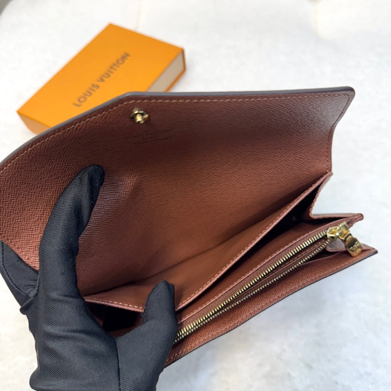 LouisVuitton路易威登LV原花Monogram咖啡色Sarah信封長夾金釦錢包M60531-9