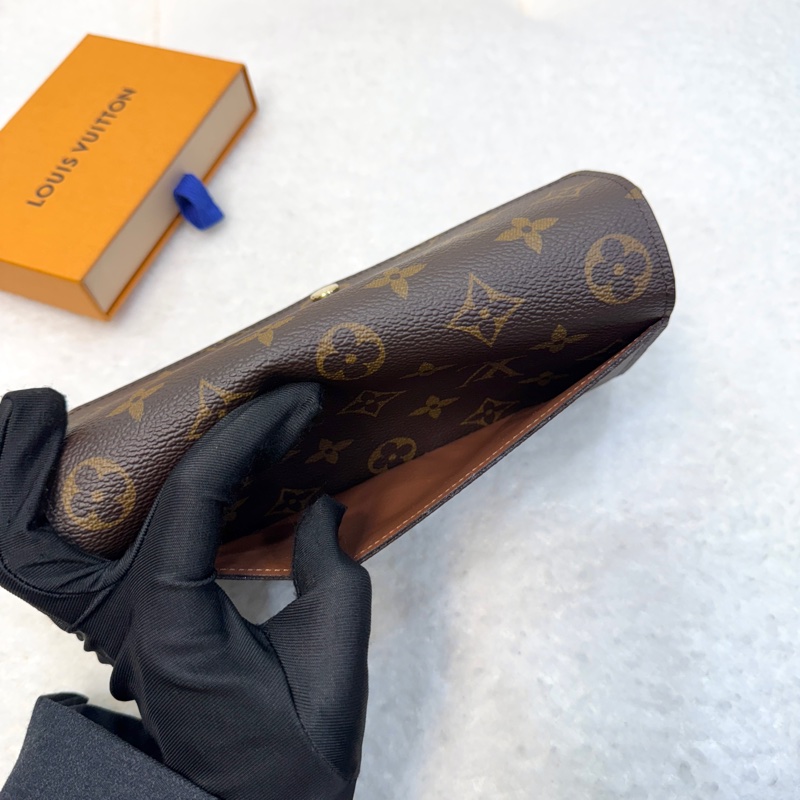 LouisVuitton路易威登LV原花Monogram咖啡色Sarah信封長夾金釦錢包M60531-10