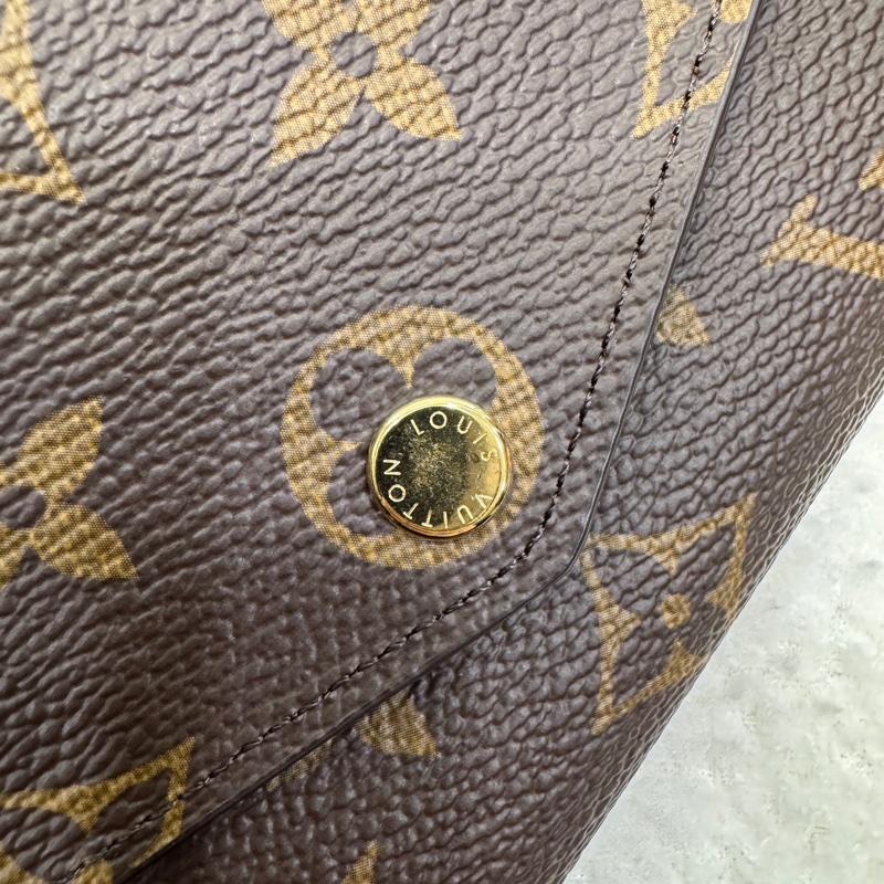 LouisVuitton路易威登LV原花Monogram咖啡色Sarah信封長夾金釦錢包M60531-11