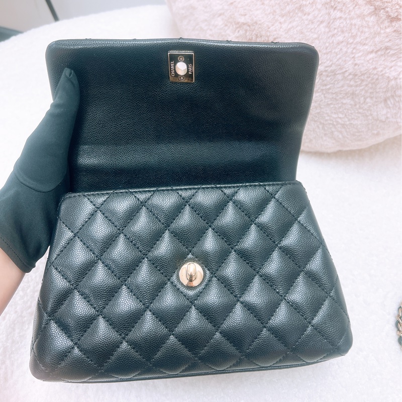 Chanel coco handle 黑金牛皮小號手柄包-13