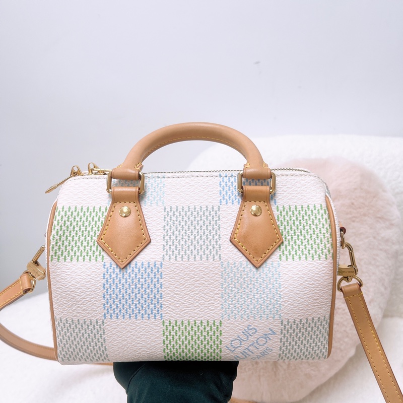 Lv speedy 20 藍綠拼色格波士頓包-1