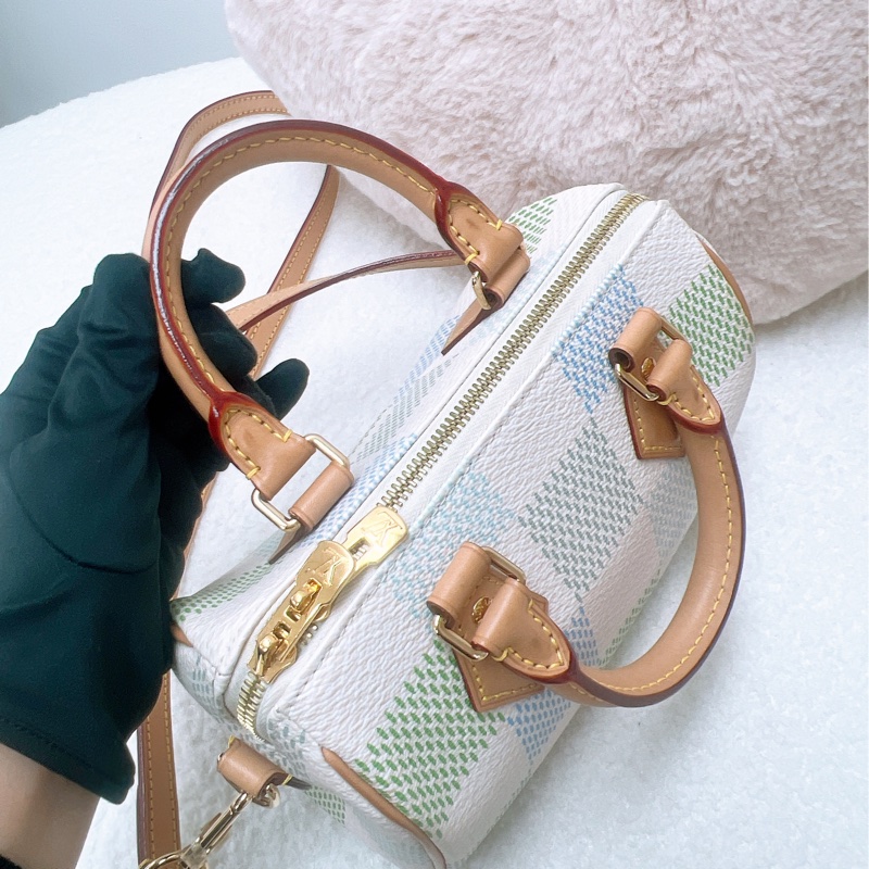 Lv speedy 20 藍綠拼色格波士頓包-10