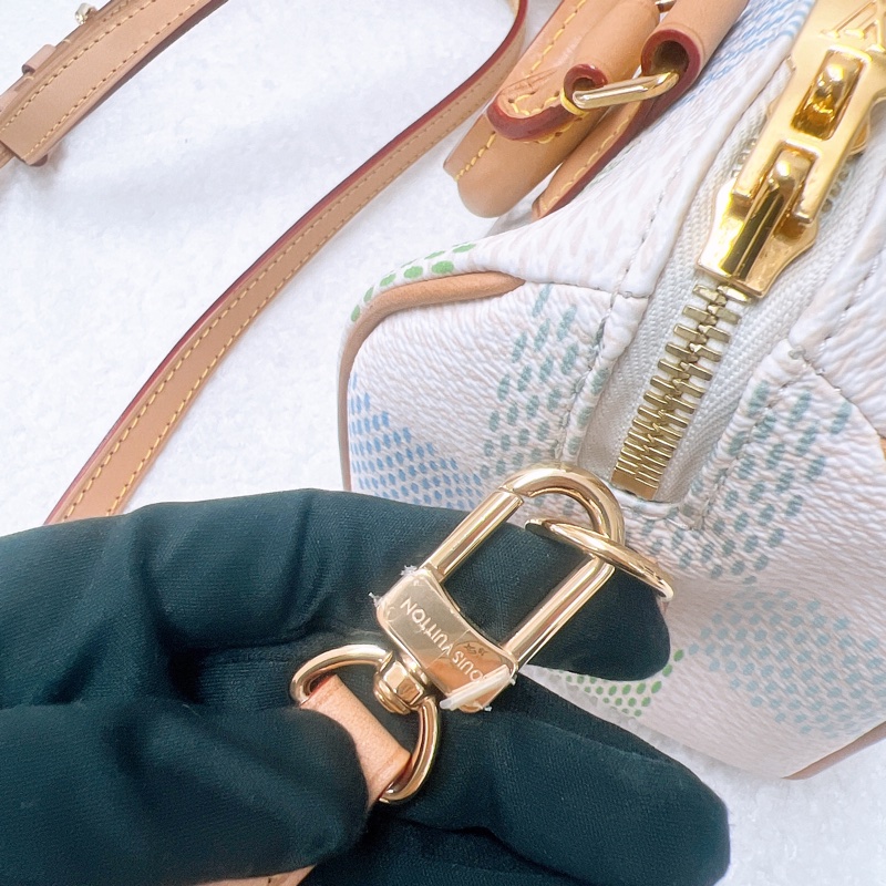 Lv speedy 20 藍綠拼色格波士頓包-11