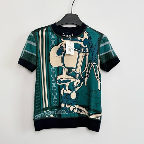 Hermes/愛馬仕/真絲拼接針織短袖/34碼 肩寬:39 胸圍:82 衣長:54