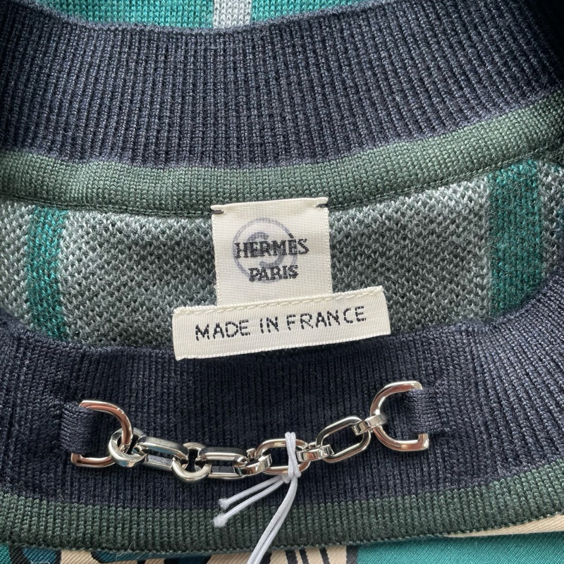 Hermes/愛馬仕/真絲拼接針織短袖/34碼 肩寬：39 胸圍：82 衣長：54-7