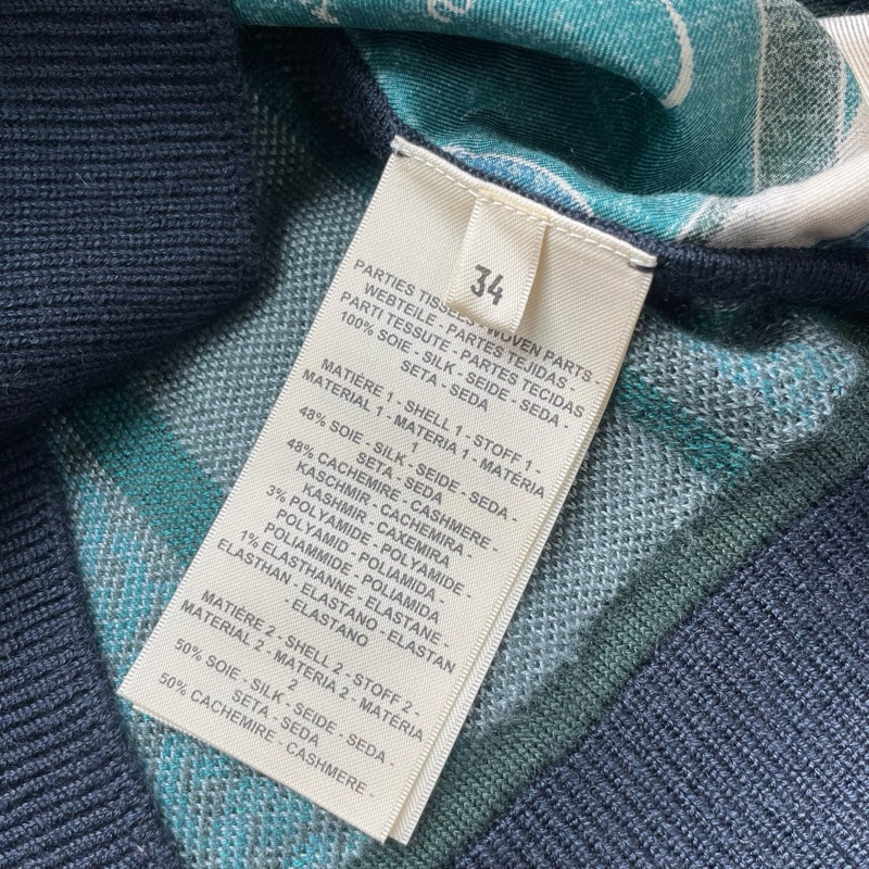 Hermes/愛馬仕/真絲拼接針織短袖/34碼 肩寬：39 胸圍：82 衣長：54-8