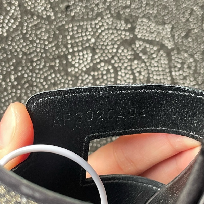 99新未使用 愛馬仕細鑽高跟h拖38碼-4