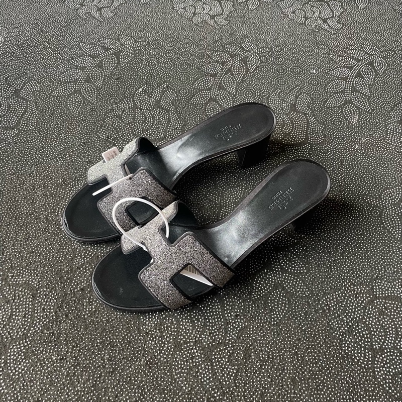 99新未使用 愛馬仕細鑽高跟h拖38碼-6