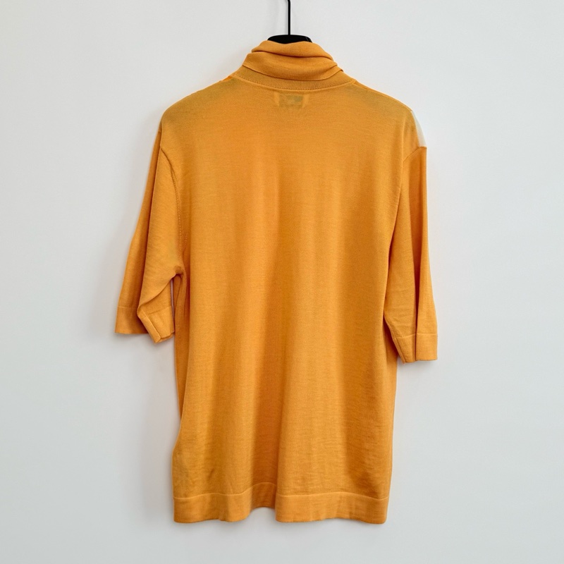 Hermes/愛馬仕/暖橙色系波浪紋高領中袖針織衫/S碼 肩寬:45 胸圍:96 衣長:66-3